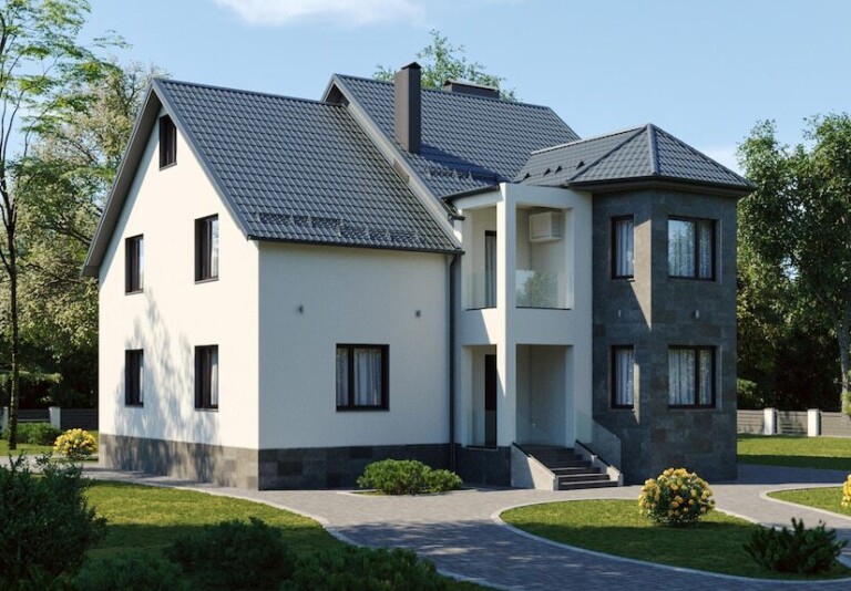 elewacja bialo grafitowa