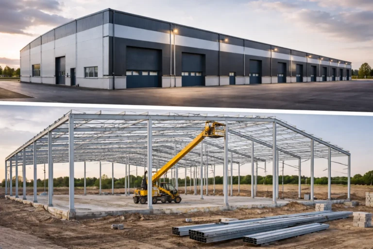 Magazyn w budowie i ukończony