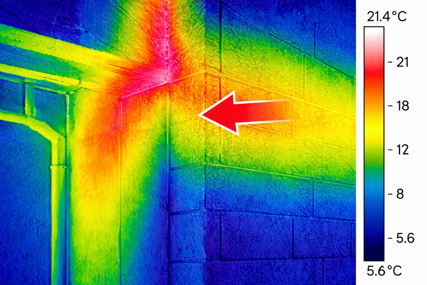 Mostek termiczny w rogu budynku