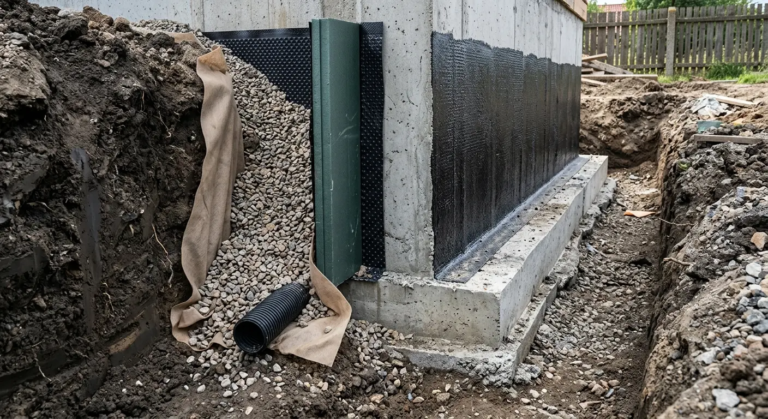 hydroizolacjafundamentowprzekrojfundamentuzwarstwaizolacyjnaidrenazem